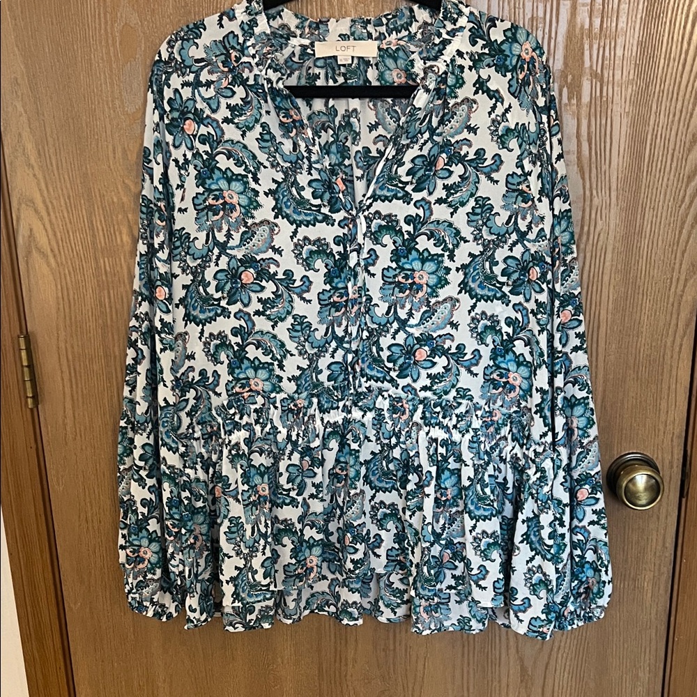 LOFT Teal and Pink Floral Blouse